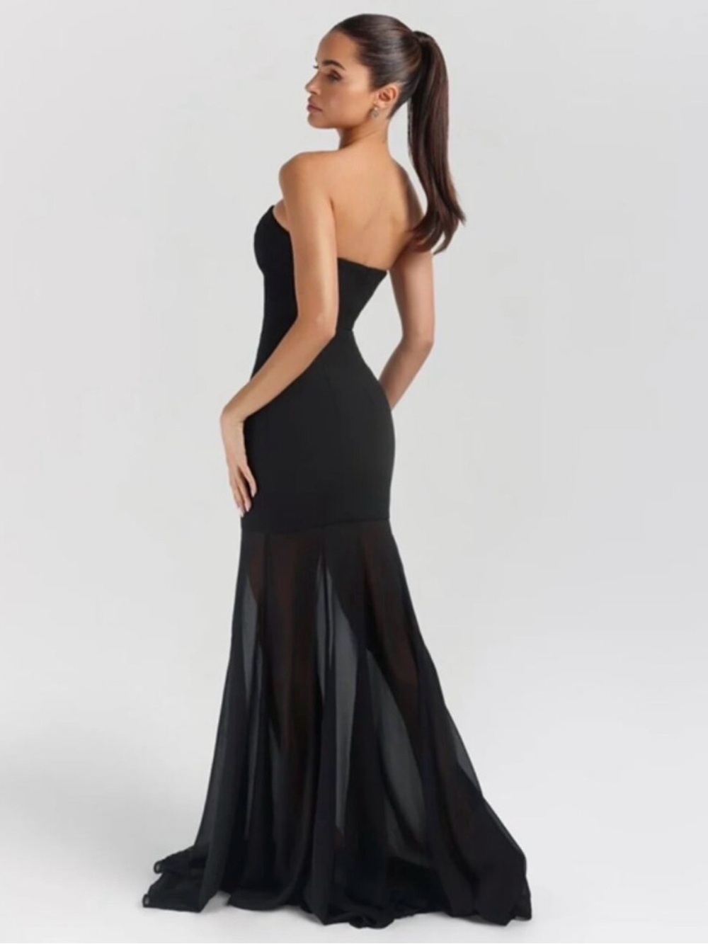 Elegant Black Strapless Maxi Dress - Classic Evening Gown - Picture 3 of 4